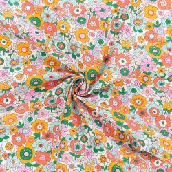 Coton enduit fleuri celadon corail